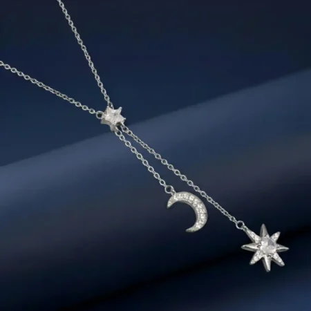 moon star necElegant klace in 925 sterling silver with star moon pendant