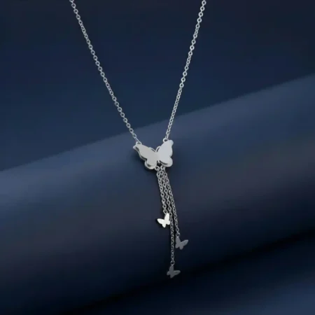Elegant silver butterfly chain pendant for ladies in 925 sterling silver from The VelvetBox