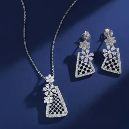 Floral Elegance Silver Triangle Jewelry Set