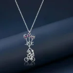 Silver bicycle pendant with multi-color balloons on a 925 sterling silver chain