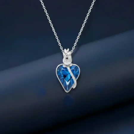 Silver Blue Stone Heart Pendant in 925 Sterling Silver