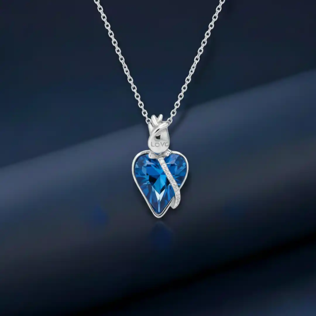 Silver Blue Stone Heart Pendant in 925 Sterling Silver