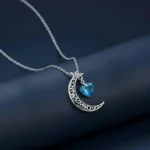 BIS Hallmarked Silver Celestial Moon & Heart Crystal Chain Pendant with Blue Heart