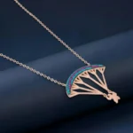 Skydiver’s Dream Chain Pendant in 925 Silver and Rose Gold with blue and pink stones.