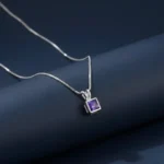 Square-Cut Blue Gem Pendant with delicate silver-tone chain by The VelvetBox.
