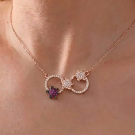 Silver Rose Gold Elegant Twin Turtle Infinity Chain Pendant