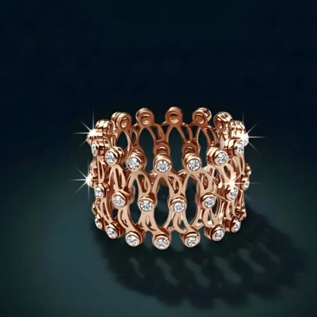 925 Sterling Silver Rose Gold CZ Link Ring Bracelet for Women