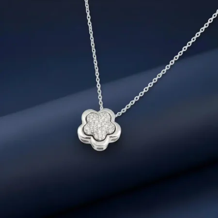 Silver flower pendant with chain in premium 925 sterling silver.