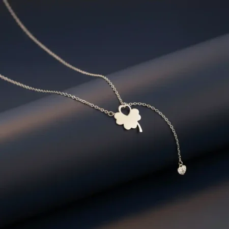 Close up detail of a unique silver chain design for girls with adjustable extension