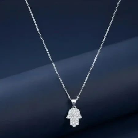 Sterling Silver Hamsa Hand Necklace with Sparkling Stones | Hamsa Hand Locket Chain for Women