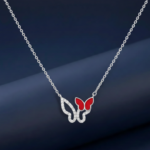 Handcrafted 925 Silver Butterfly Necklace with red enamel and crystals