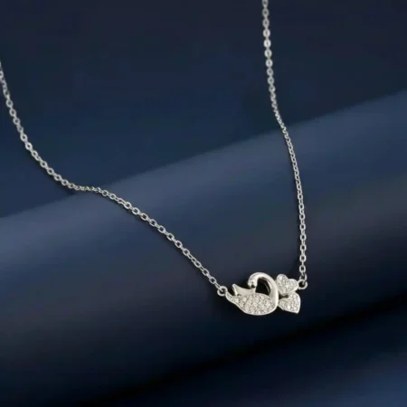 Silver Chain With Elegant Swan & Heart Pendant