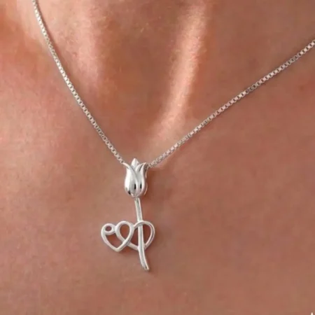 Delicate Tulip with Twin Hearts Pendant
