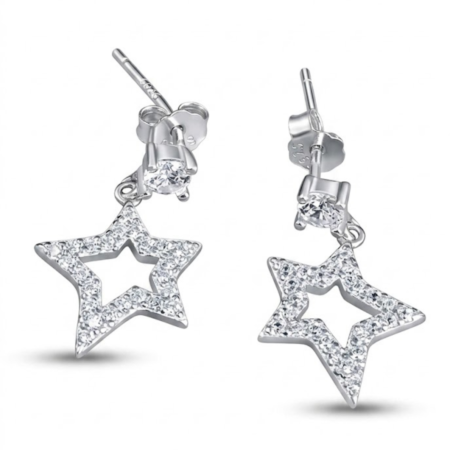 925 Silver Open Star Drop Studs For Womens & Girls