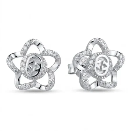 925 Sterling Silver Floral Star Stud Earrings