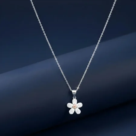 "Crystal Flower Pendant Necklace – Two-Tone Sparkle"