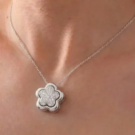 Silver  Flower Pendant With Chain