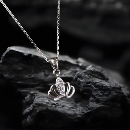Silver crown pendant Locket with central embedded stones