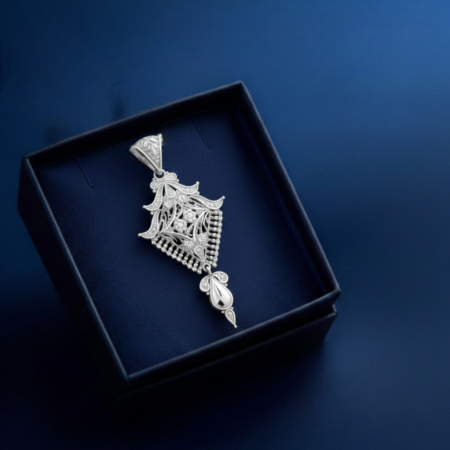 Elegant Silver Pendant with Floral Design jewellery for ladies in India by The VelvetBox.