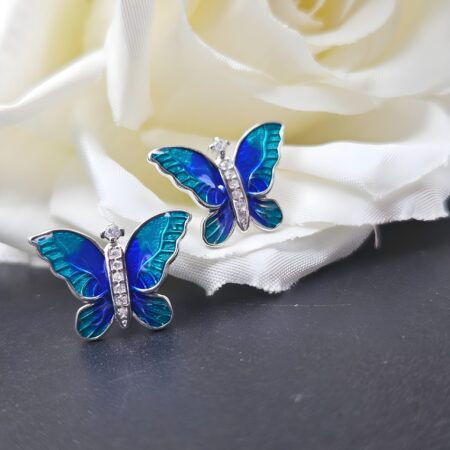 925 silver blue butterfly earrings for women with sparkling wing details