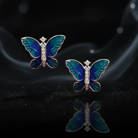 925 Silver Earrings  for Women  – Blue Wings with Sparkling Details