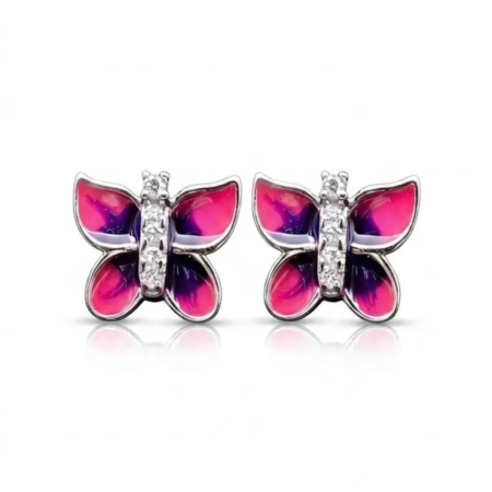 925 Sterling Silver Pink & Purple Butterfly Stud Earrings for Girls