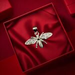 Silver bee pendant locket with crystal-studded wings