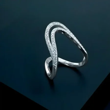 925 Sterling Silver Adjustable CZ Curve Ring for Women