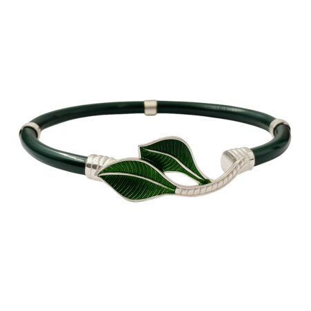 The Velvet Box Pure 925 Sterling Silver Green Leaf Noya Bangle for Women