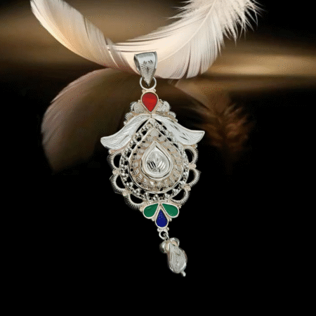 Traditional silver floral enamel locket for women