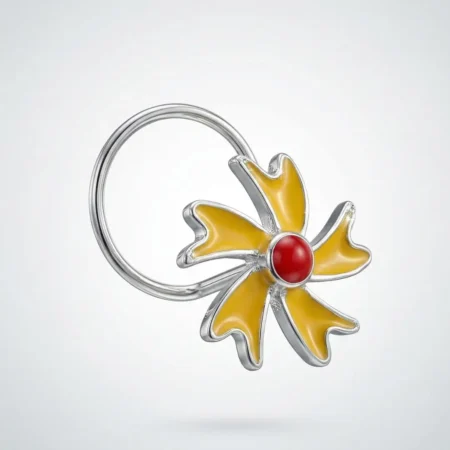 The Velvet Box Elegant Silver Nose Stud – Yellow Petal Floral Style