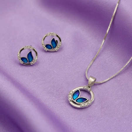 The Velvet Box Elegant Silver Butterfly Pendant with Matching Stud Earrings Set