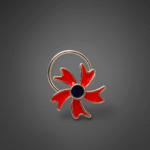 Silver nose pin with a bold floral design featuring vibrant red enamel petals and a dark blue central stone
