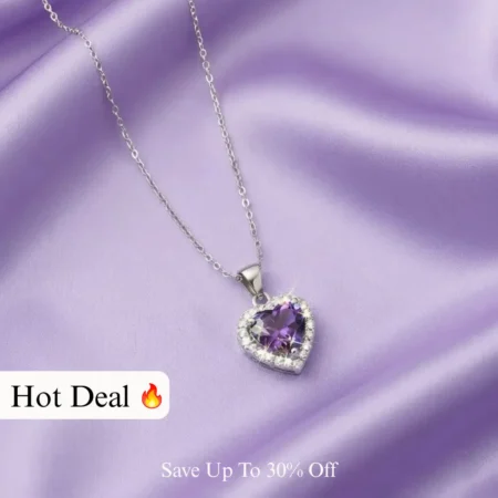 925 Sterling Silver Amethyst Heart Chain Pendant for Women
