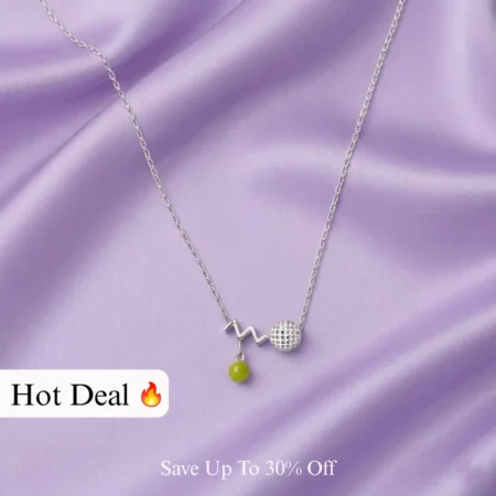 Women's 925 Silver Tennis Racket "Heartbeat" Necklace with Green Enamel Ball