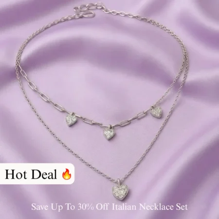 925 Sterling Silver Double Layer Heart Pendant Necklace for Women