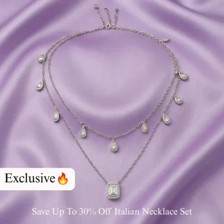 Elegant Layered Teardrop & Rectangle Pendant 925 Silver Women’s Necklace