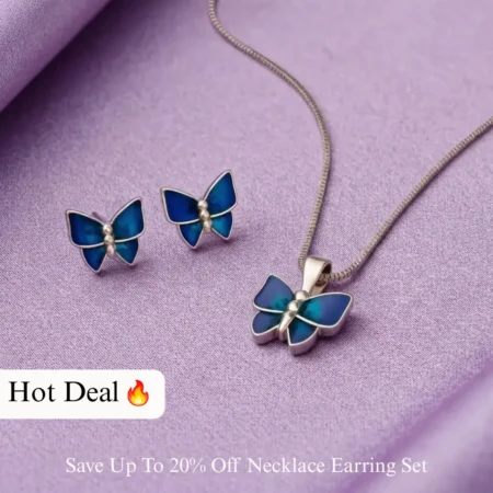 The Velvet box Elegant Silver Butterfly Jewelry Set with Blue Enamel
