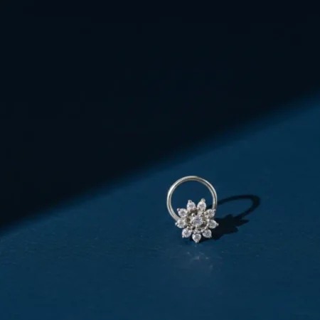925 Sterling Silver Floral Diamond Nose Pin for Women