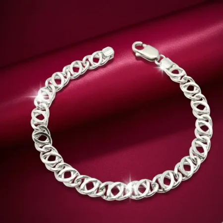 925 Sterling Silver Interlocking Oval Link Bracelet for Men