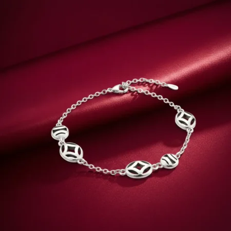 925 STERLING SILVER MODERN OVAL CUTOUT LINK BRACELET
