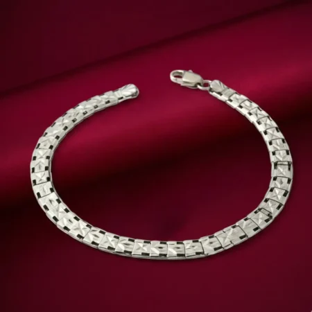 Bold Geometric Link 925 Sterling Silver Men’s Bracelet