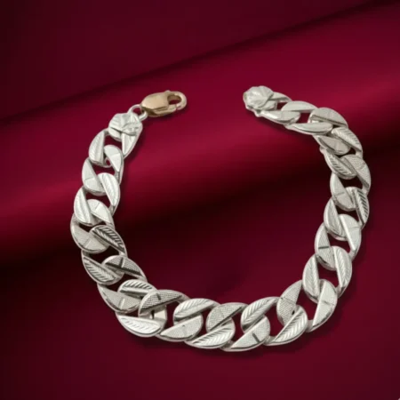 Bold Leaf-Link 925 Silver Men’s Bracelet