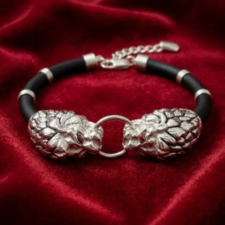 Lionheart 925 Silver & Black Rubber Men's Bracelet | Bold & Stylish