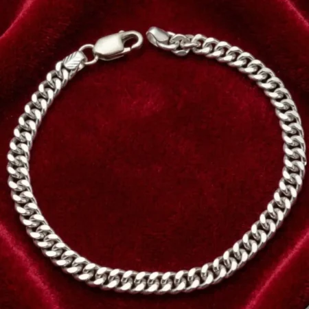 Men’s Cuban Link 925 Sterling Silver Bracelet – Classic Polished Chain