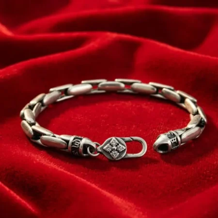 Rugged Oxidized 925 Silver Men's Chain Bracelet with Artisan Clasp | Bold & Timeless