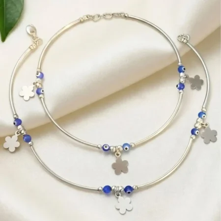 The Velvet Box Elegant 925 Sterling Silver Women’s Anklet with Floral Charms