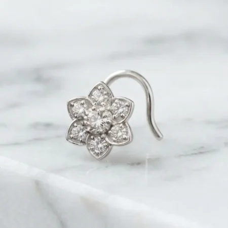 925 Silver Floral Diamond Nose Pin for Women & Girls