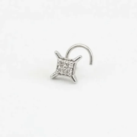 925 Silver Square Diamond Nose Pin for Women & Girls