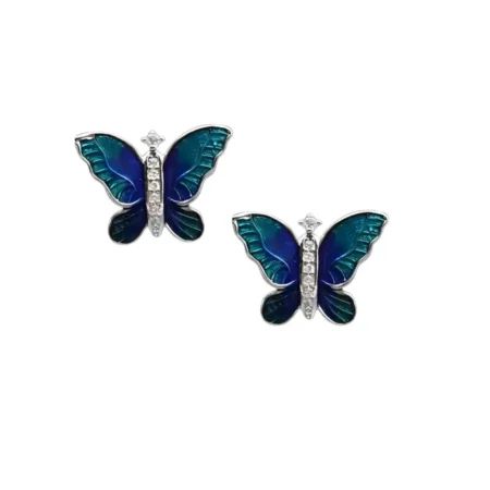 925 Silver Earrings  for Women  – Blue Wings with Sparkling Details